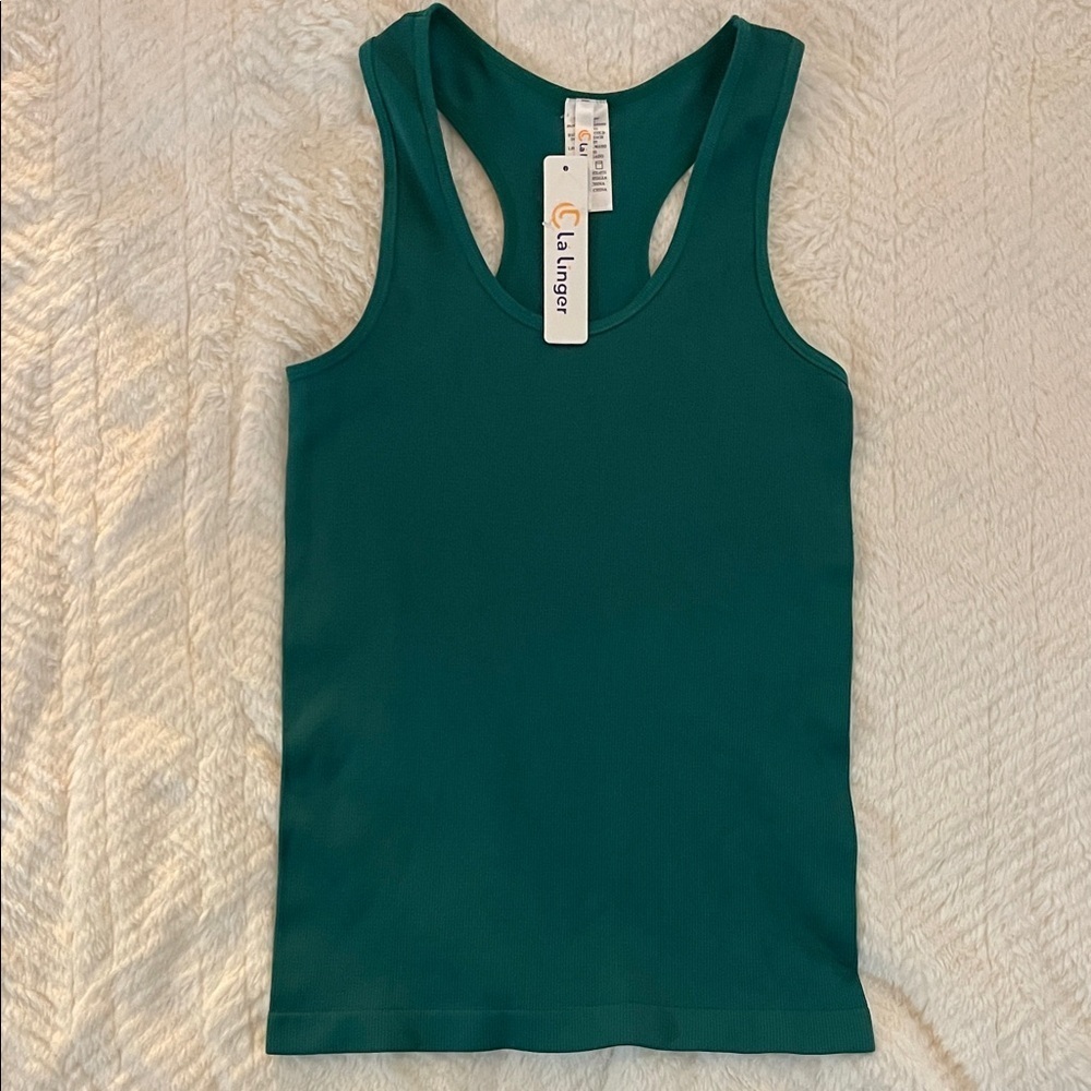 La Linger Teal Racerback Tank Top - Picture 1 of 5